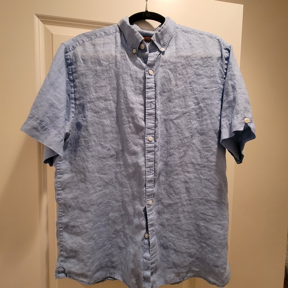 Perry Ellis Light Blue Men's Linen Shirt